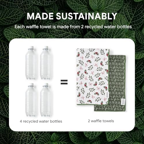 RECYCO Christmas Waffle Kitchen Towels Set of 2 - Quick Dry Microfiber Sustainable Dish Towels - Ultra Absorbent Reusable Cleaning Tea Towels - Lightweight Hand Towels,16”x 28”