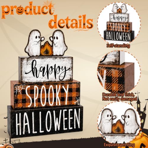 4Pcs Halloween Table Decoration Happy Halloween Wooden Ghost Sign