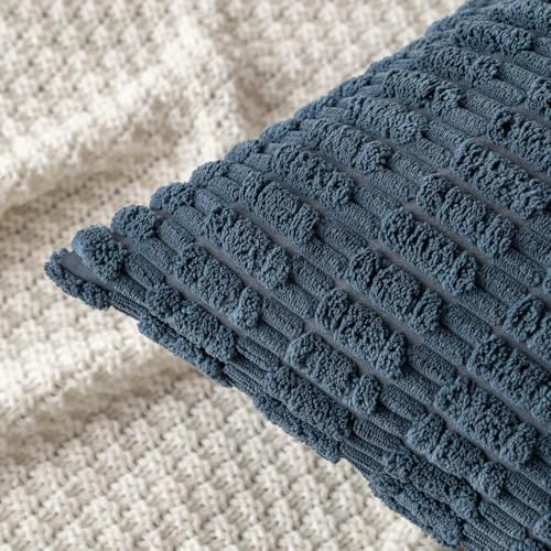 MIULEE Lumbar Corduroy Decorative Throw Pillow Covers 12x20 Blue Pack of 2