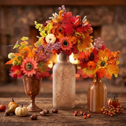 28 Pcs Fall Flower Pick, Artificial Floral Leaf Stem, 12 Inch, Maple Leaf