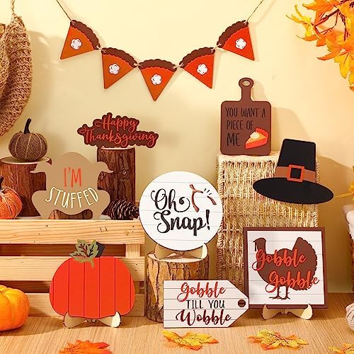 Tradder 13 Pcs Thanksgiving Tiered Tray Decor Fall Farmhouse Wood Signs