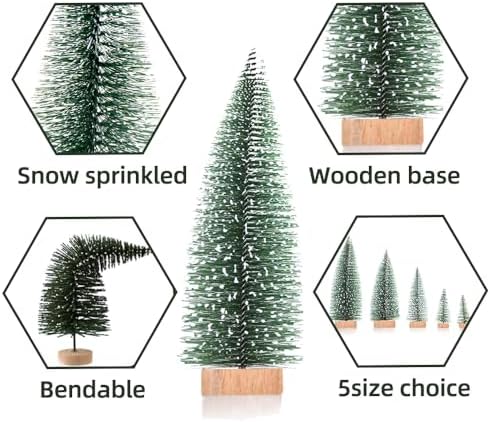 Yahpetes Christmas Trees 30 Pcs Artificial Bottle Brush Trees with 3 Sizes,Sisal Snow Trees with Wooden Base for Christmas Crafting and Designing (Silver,Green,Dark Green 30Pcs)