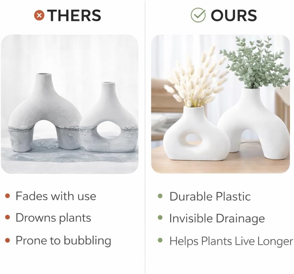 Plastic Planter Vase / White / Set of 2