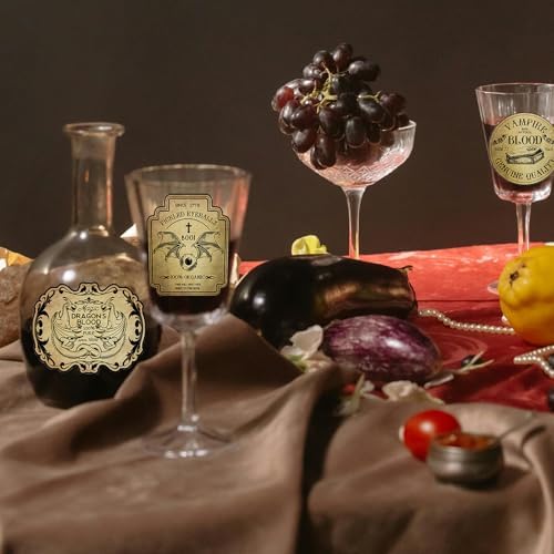 36Pcs Halloween Wine Bottle Label Stickers Retro Scary Potion Bottle Labels