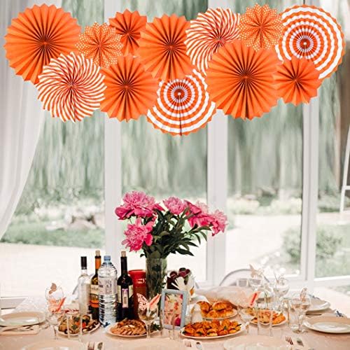 18Pc Party Hanging Orange Paper Fans, Fall Orange Round Folding Fans Wall Decor Paper Garlands Flower Decoration for Fall Party Decorations Thanksgiving Halloween Birthday Festival Wedding