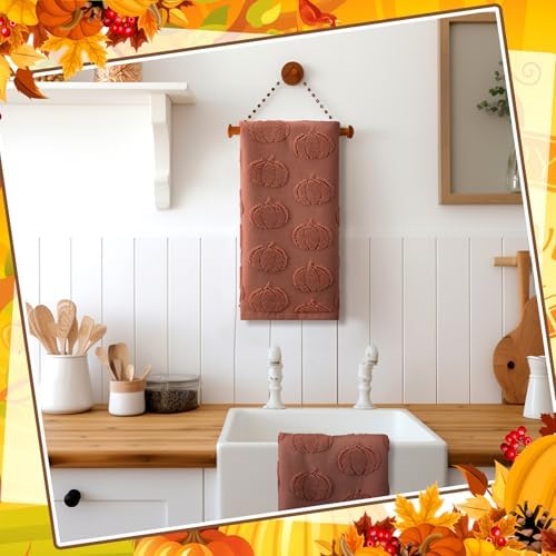 Mindsoft 2 Pcs Fall Hand Towels 3D Pumpkin Jacquard,Rust