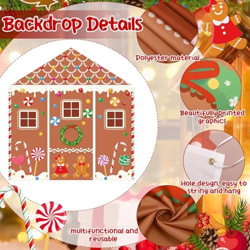 Vitalcozy 4 Pcs Christmas Gingerbread Candy Door Backdrop Decoration, Brown