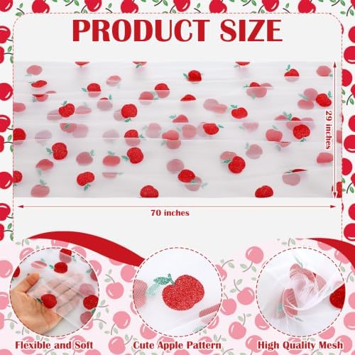 4 Pcs Back to School Apple Table Runner 29x70 in Glitter Tulle