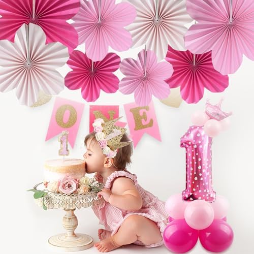 Paper Flowers Decorations for Wall Hot Pink Paper Flower Fan for Girl Party