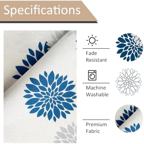 Niviy Blue Gray Table Runner 13x108 inches Long Dahlia Pinnata Flower Pattern Spring Summer Seasonal Kitchen Dining Table Decoration for Indoor Outdoor Home Party Decor (13 x 108 inch)
