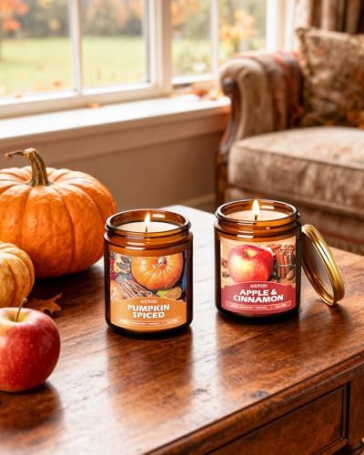 AOOVOO Fall Candles Set - 4 Pack Candles for Home Scented, 28 oz Natural Soy Wax 200 Hour Long Lasting, Autumn Gifts