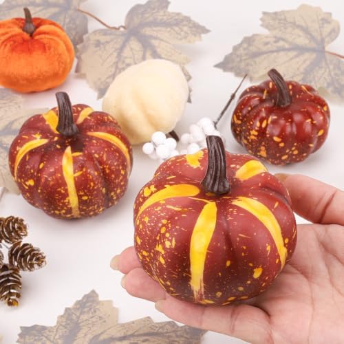 25Pcs Artificial Velvet Pumpkins Fall Decor Set Maple Pine Cones