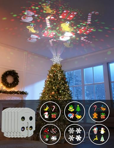 DG-Direct Christmas Tree Topper with 6 Rotating Projection Patterns, Silver