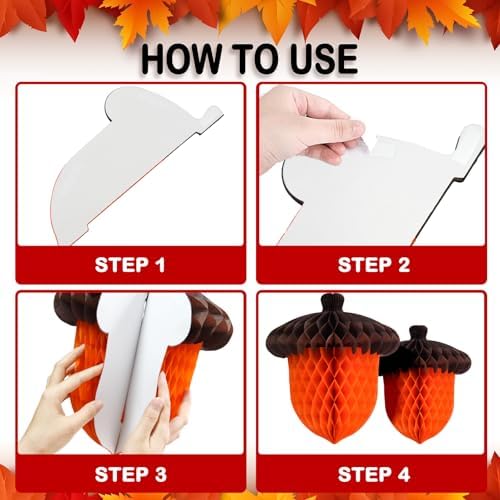 Fall Acorn Honeycomb Ball Decorations, 12in+8in