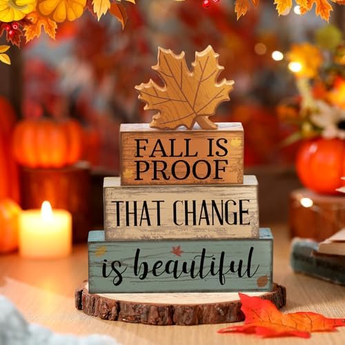 Lineshading 4 Pcs Fall Decoration For Home Wooden Maple Leaf Stacked Decor