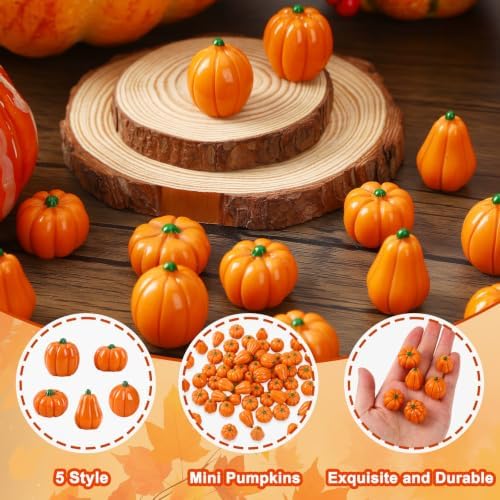 60Pcs Mini Artificial Pumpkins,Small Resin Pumpkins for Crafts