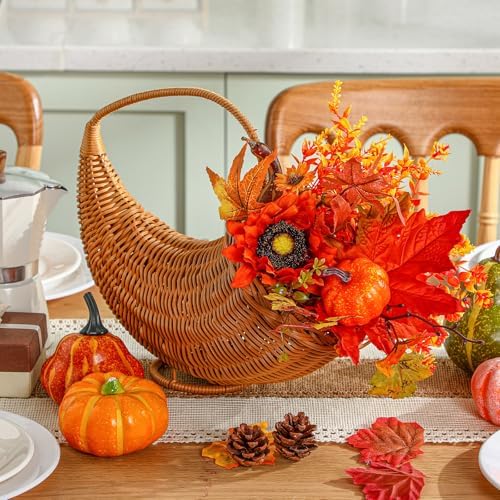 Fall Cornucopia Basket Thanksgiving Table Harvest Fern Cornucopia