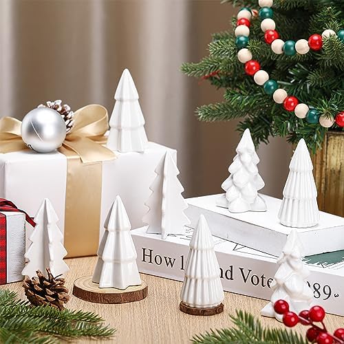 Nuenen 8 Pcs White Ceramic Christmas Tree Decor Winter Decoration, Classic