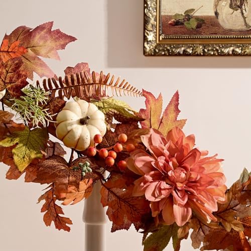 2 Pcs Fall Garland for Mantle, 6 FT Fall Garland with Lights