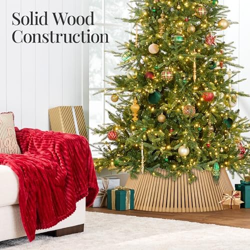 Best Choice Products Christmas Tree Collar, Solid Wood Slatted Tree Skirt Holiday Accessory for Home - Natural
