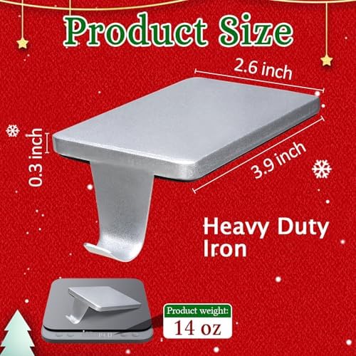 HMASYO Christmas Stocking Holders for Mantle Set of 2, Silver Heavy Duty Iron Stocking Hangers Base, Low Profile Weighted Stocking Holder Hooks for Fireplace Tabletop Shelf Christmas Decoration