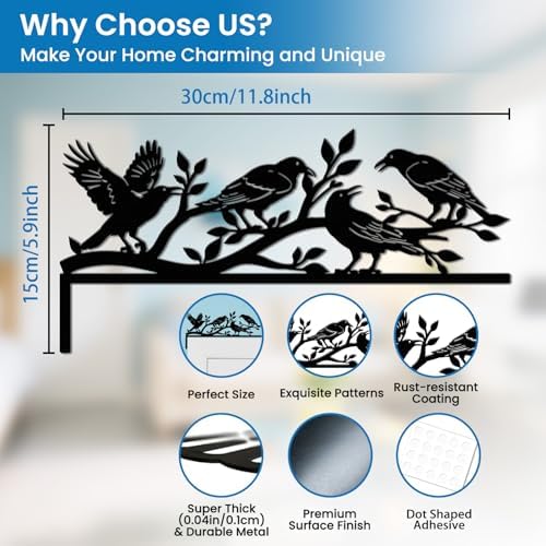 CUTHOLLOW Crow and Branch Door Topper Sign Metal Wall Art Decor