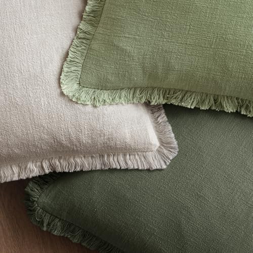 MIULEE Boho Linen Fringe Decorative Throw Pillow Covers Rifle Green 20x20