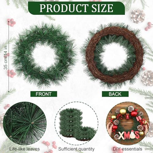 Zeyune 8 Pcs 14" Christmas DIY Green Wreath Artificial Wreath, Pine Needle