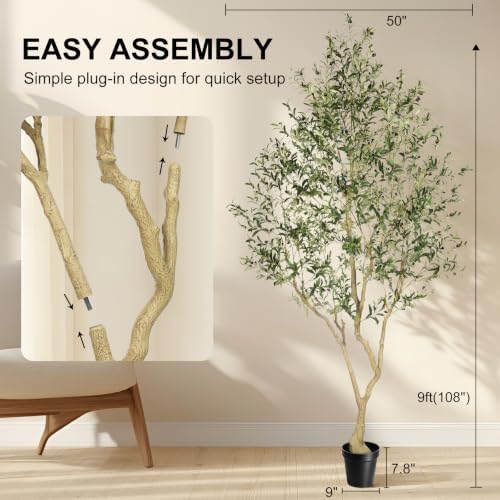 LYERSE Faux Olive Tree 9ft - Artificial Olive Tree Indoor for Home Decor
