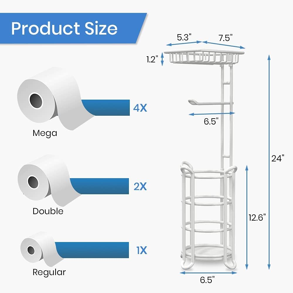 [Upgrade] Toilet Paper Holder Stand Nautical Bathroom Tissue Holders Free Standing with Top Shelf Storage Mega