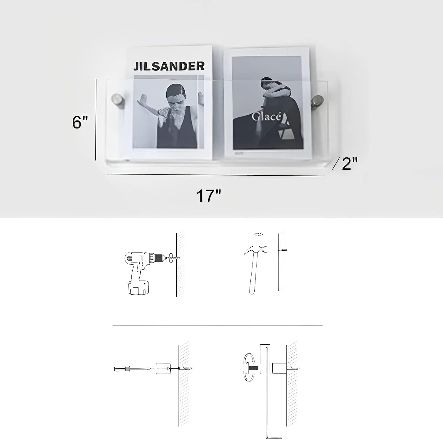 ROYALITA 4-Pack Acrylic Magazine Holder Display Records Holder, 17 Inch | Brochure Holder Floating Bookshelves Wall