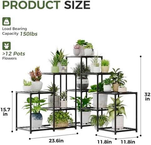 Bamworld Corner Plant Stand Indoor Metal Plant Shelf 5-Tier