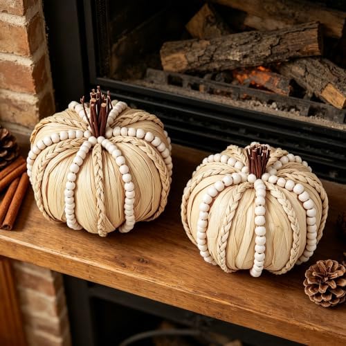Lulu Home 2 Pcs Handwoven Pumpkins Fall Decor