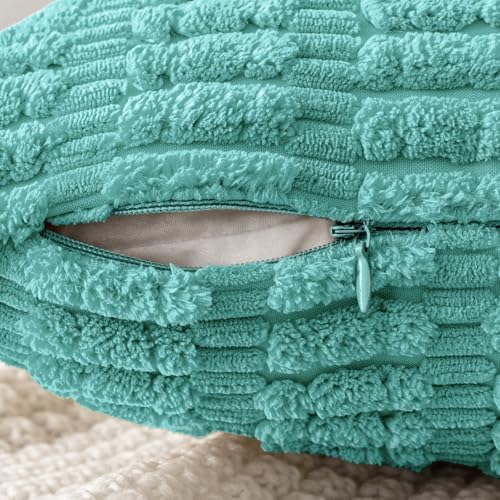 MIULEE Lumbar Corduroy Decorative Throw Pillow Covers 12x20 Aqua Green
