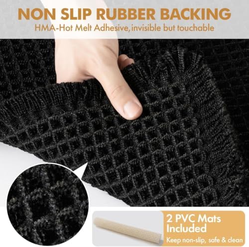 MIULEE Set of 2 Waffle Bathroom Rugs Boho Bath Mat Black 17"x24"+18"x30"
