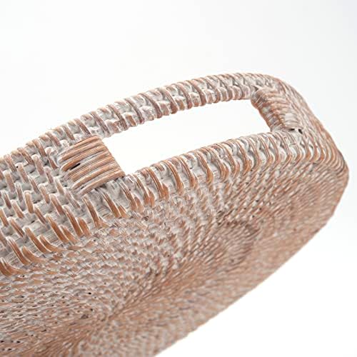 Round Rattan Serving Tray Decorative Woven Ottoman Trays / 11.8 / Whitewash / White / 11.8 x 2