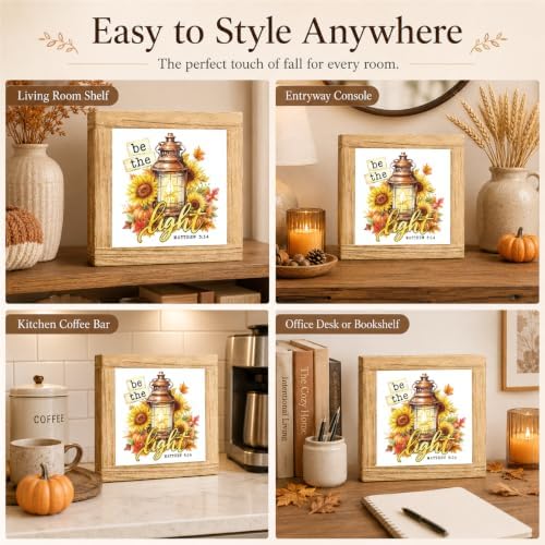 Fall Wood Sign, Be the Light Lantern Sunflower Tabletop Decor