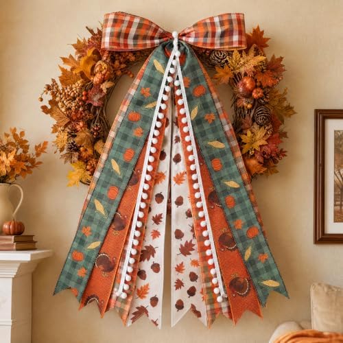 2 Pack Thanksgiving Large Wreath Ribbon Bow for Front Door