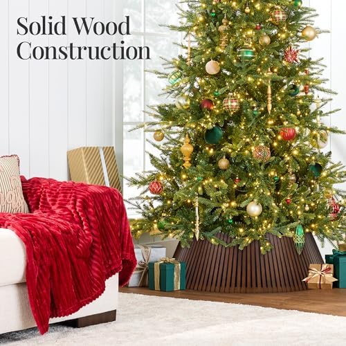 Best Choice Products Christmas Tree Collar, Solid Wood Slatted Tree Skirt Holiday Accessory for Home - Walnut