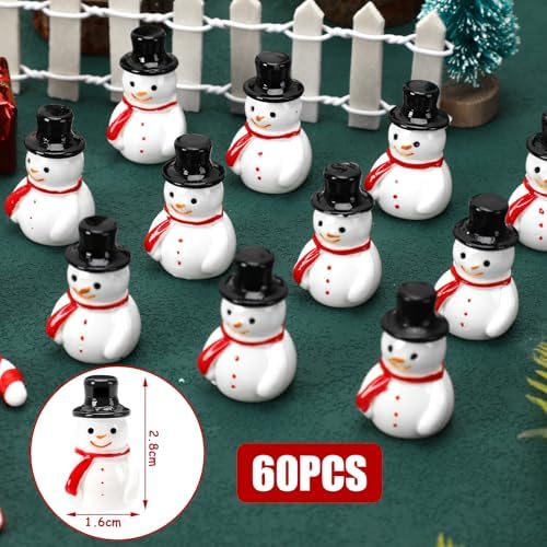 60 Pcs Mini Snowman Figurines Tiny Snowmen for Christmas Crafts