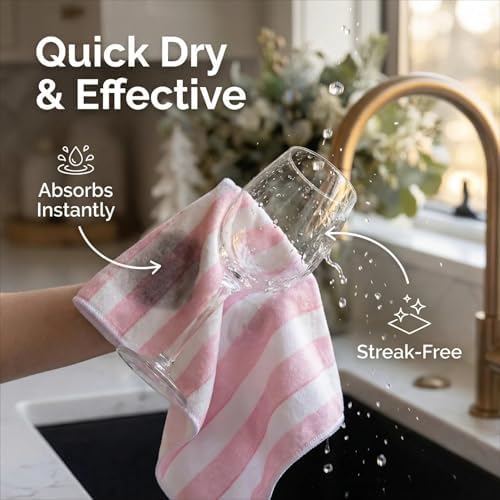 Pink Christmas Kitchen Towels, 20 x 27.5 inches Snowman Santa Decoration Christmas Hand Towels, Set of 4 (Pink)