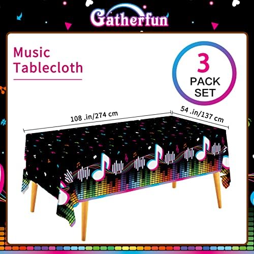 Gatherfun Music Party Disposable Tablecloth, Plastic Table Cover for Music Themed Birthday Party, 3 PCS, 54”x108”