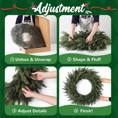 32'' Extra Large Cedar Wreath for Front Door, Faux Christmas Door Wreath