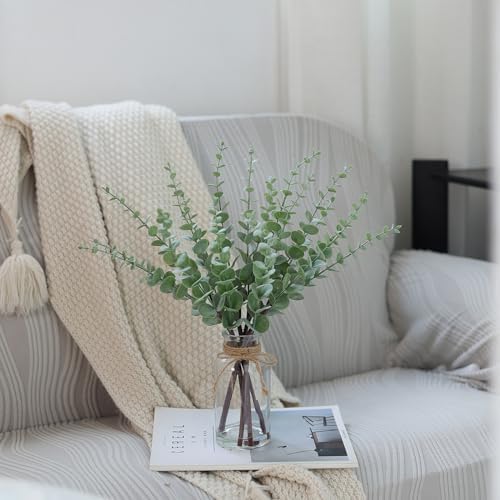 17.5" Artificial Eucalyptus Stems in Glass Vase / White