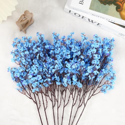 8Pcs Artificial Babys Breath Flowers Real Touch Fake Blue Flower Decoration
