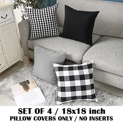 White Buffalo Plaid Outdoor Throw Pillow Covers Buffalo Check Farmhouse / Black / 18 x 18 / Set of 4