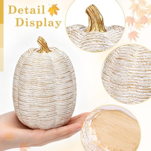 2Pcs White Resin Fall Pumpkin Decor Set for Thanksgiving Halloween
