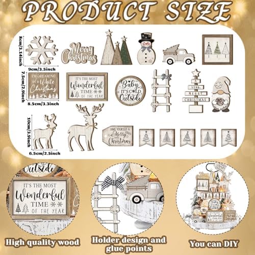 Shellwei 20 Pcs Neutral Christmas Tiered Tray Decor, Winter Farmhouse Signs