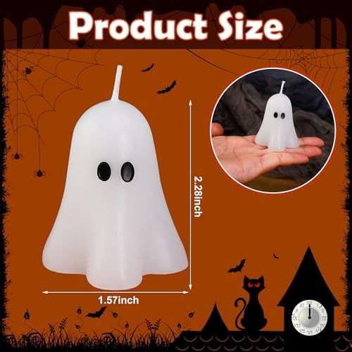 6 Pcs Halloween Ghost Candles, 2.3"x1.6" White Halloween Candle Ornaments