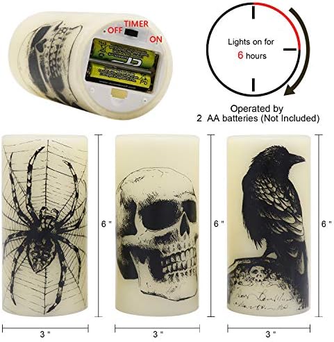 Halloween Skull Flameless Candles Battery Operated with 6H Timer